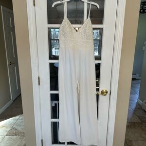 White strapless pant suit